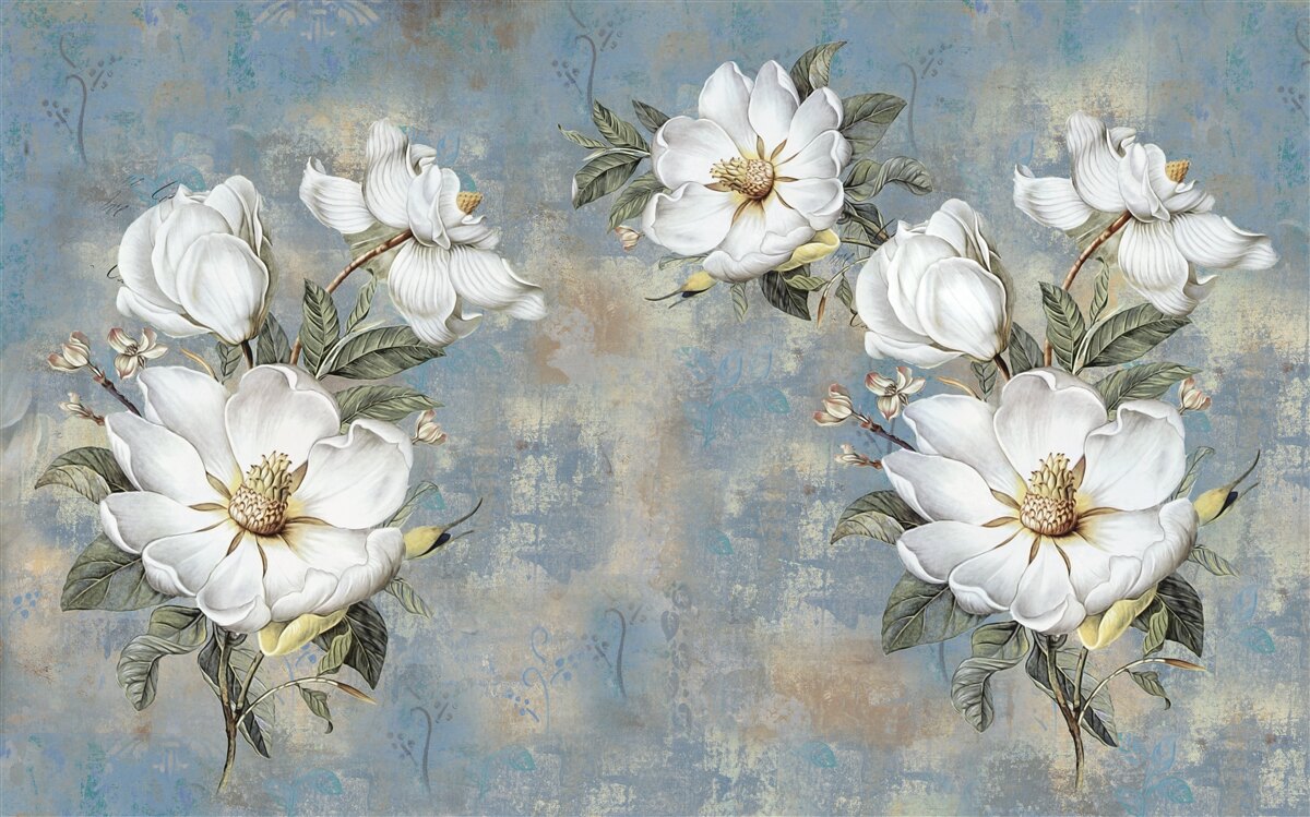 Фотошпалери Білосніжні квіти на пофарбованій бетонній стіні