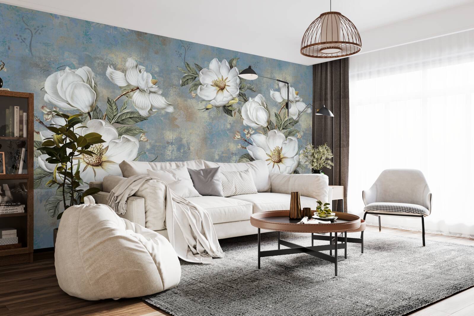 Фотошпалери Білосніжні квіти на пофарбованій бетонній стіні