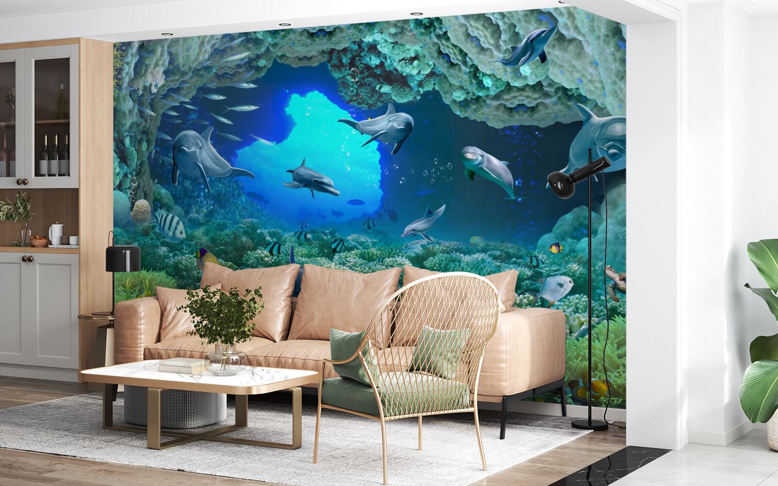 Фотошпалери водні печери населяють дельфіни