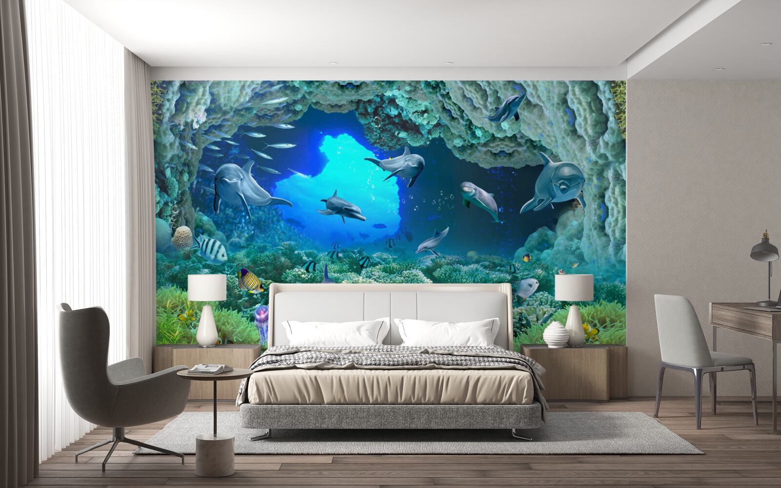 Фотошпалери водні печери населяють дельфіни