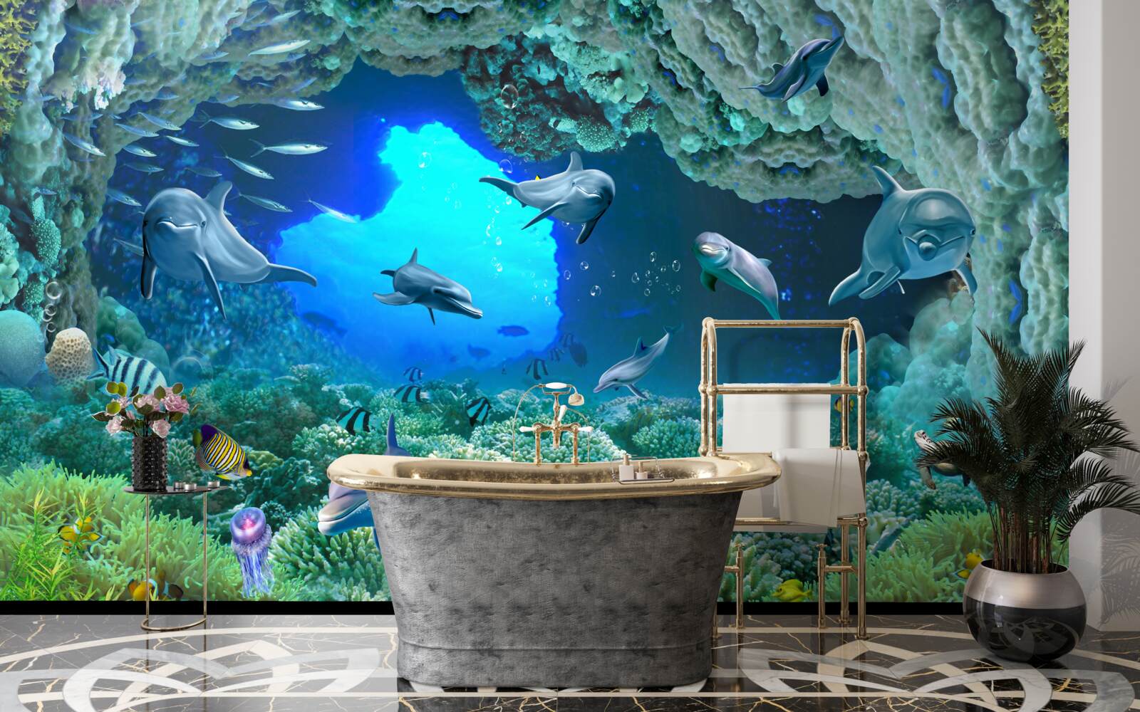 Фотошпалери водні печери населяють дельфіни