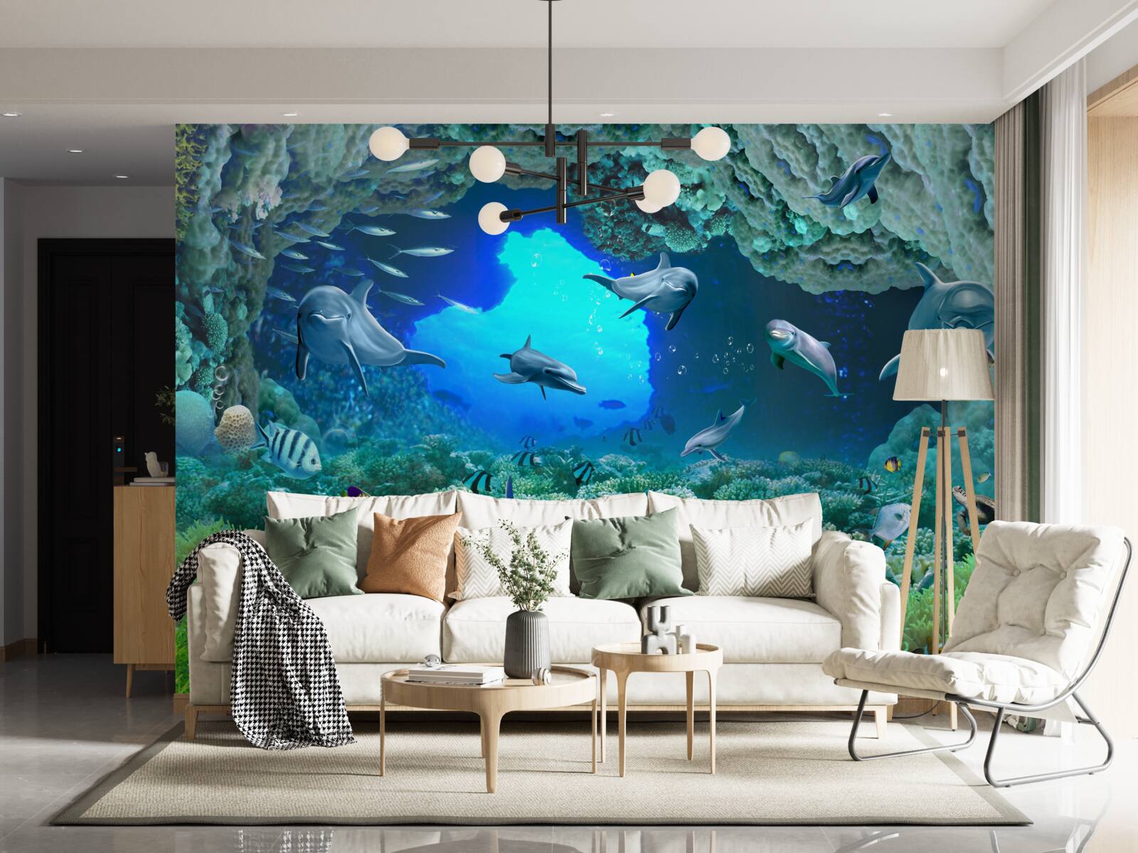 Фотошпалери водні печери населяють дельфіни