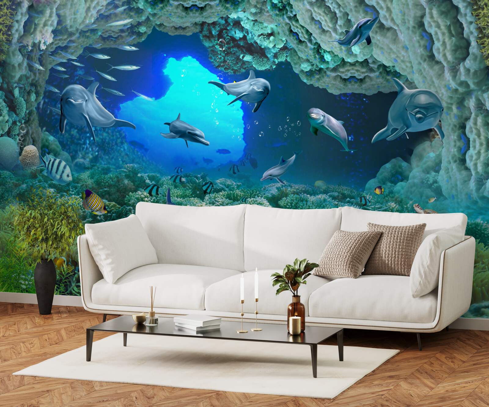 Фотошпалери водні печери населяють дельфіни