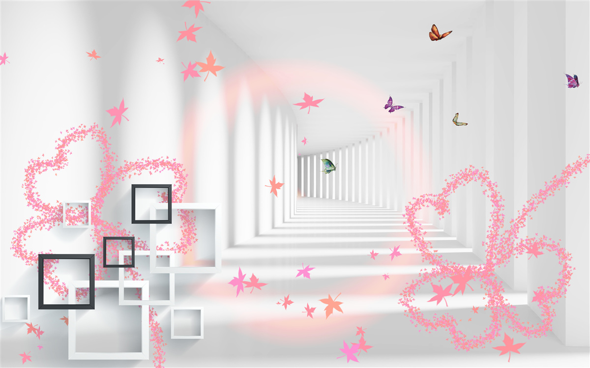 Фотошпалери абстрактні метелики у формі рожевих сердець