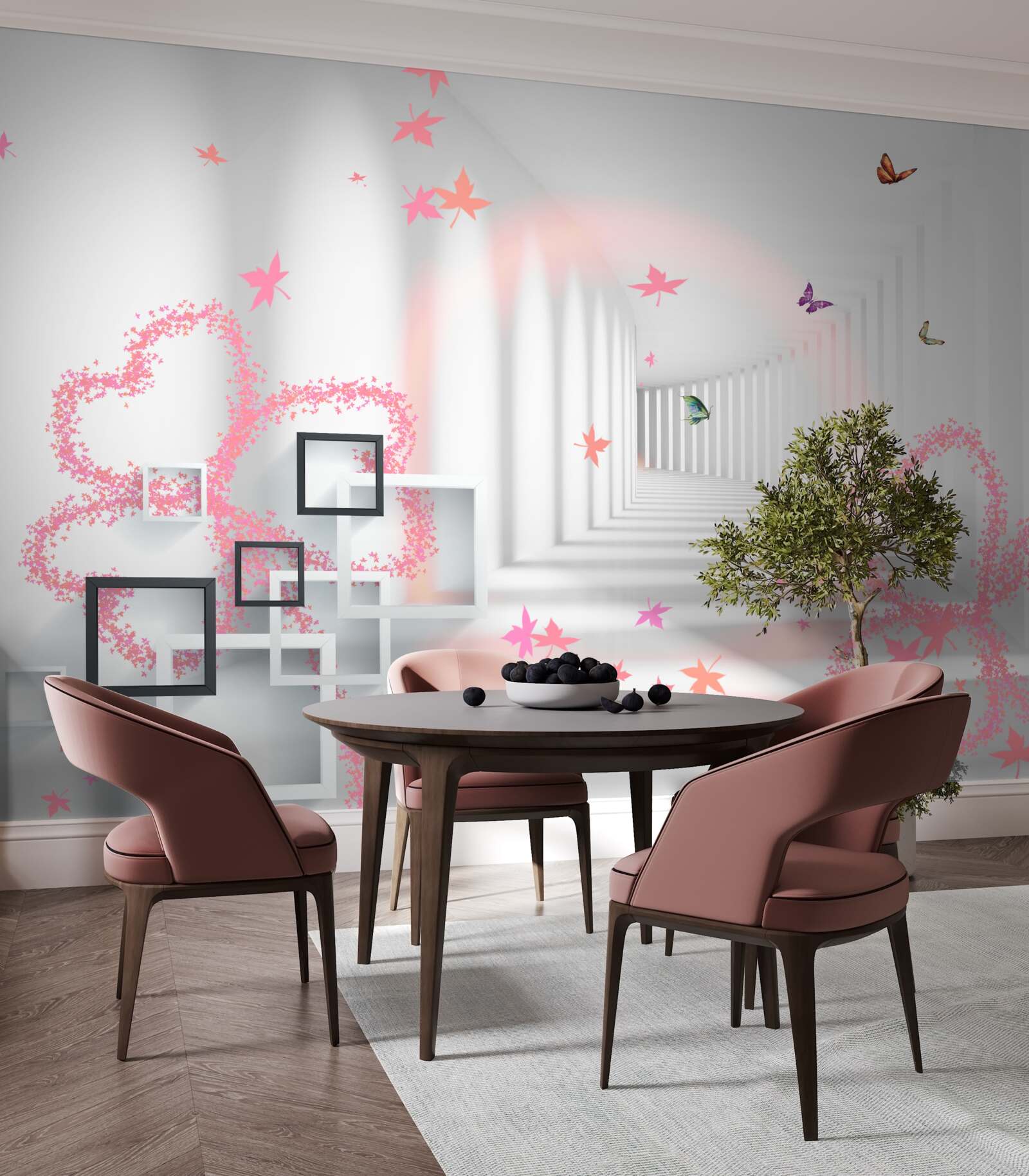 Фотошпалери абстрактні метелики у формі рожевих сердець