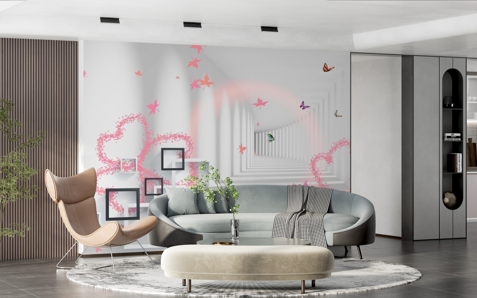 Фотошпалери абстрактні метелики у формі рожевих сердець