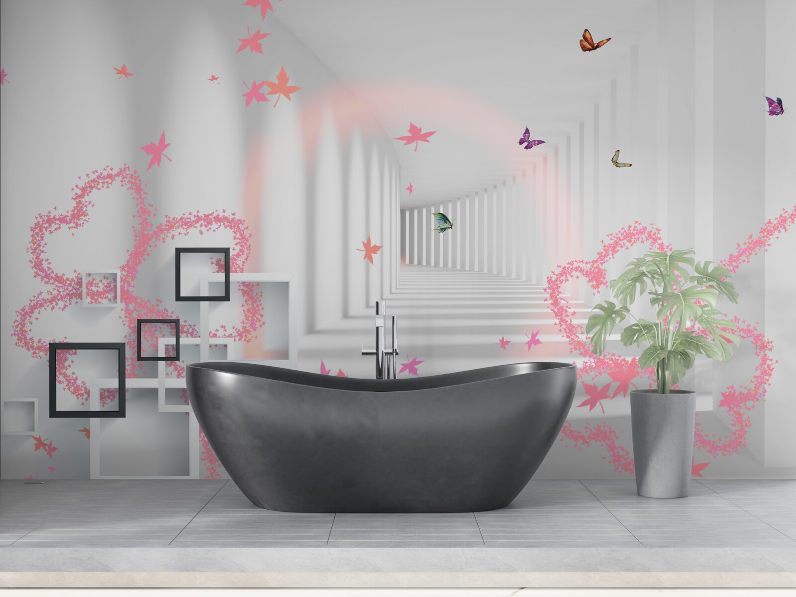 Фотошпалери абстрактні метелики у формі рожевих сердець