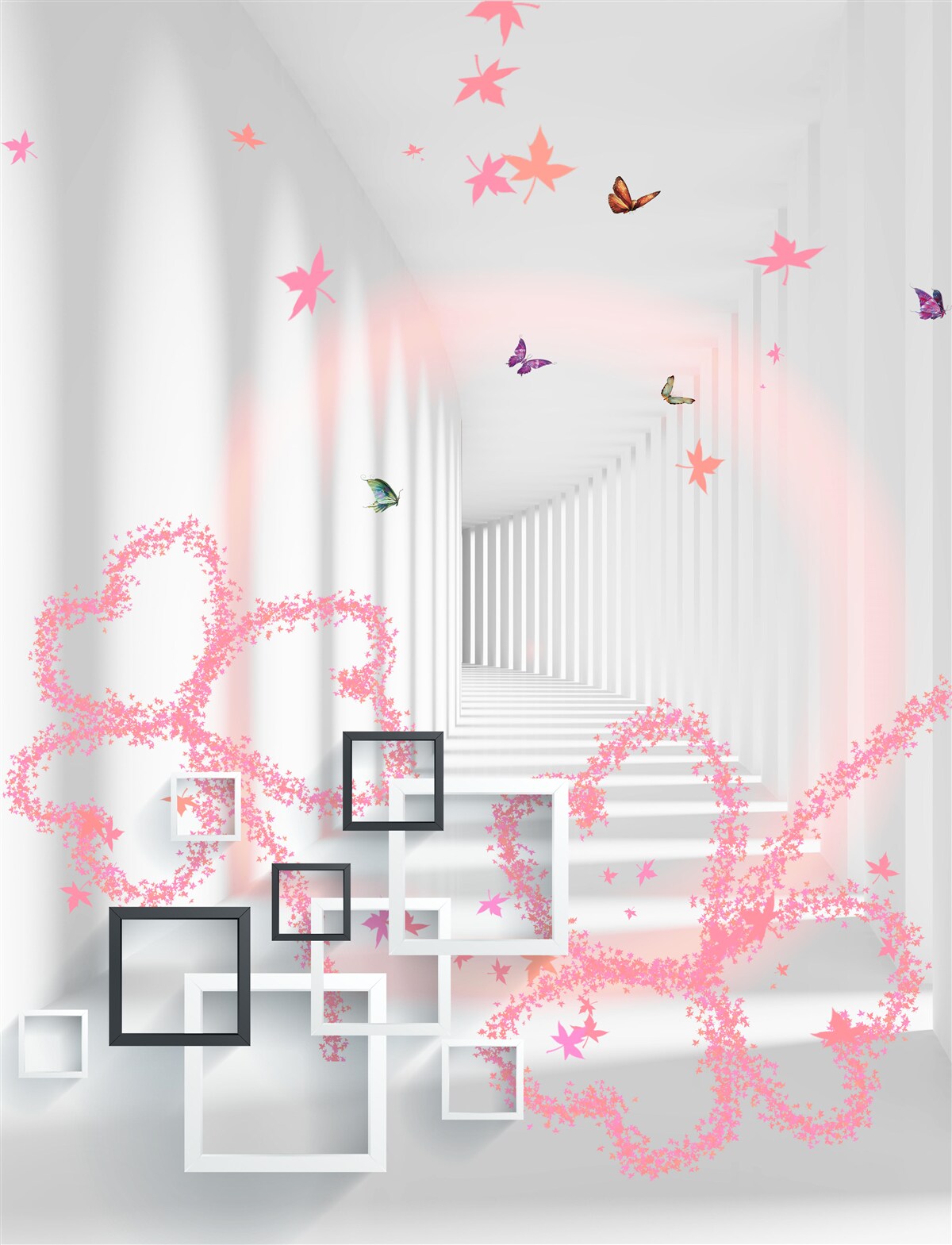 Фотошпалери абстрактні серця у вигляді метеликів зустрічають вас у передпокої