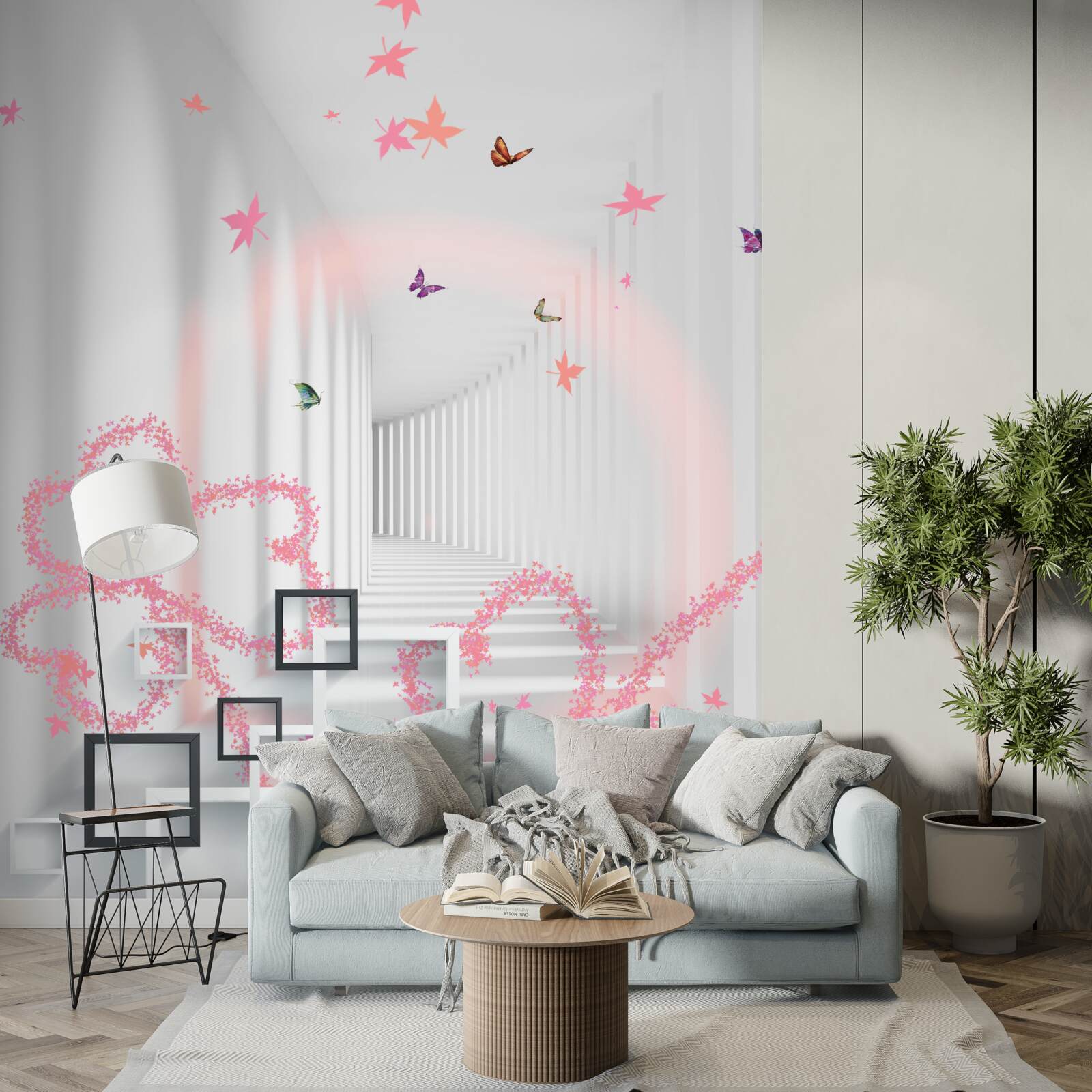 Фотошпалери абстрактні серця у вигляді метеликів зустрічають вас у передпокої