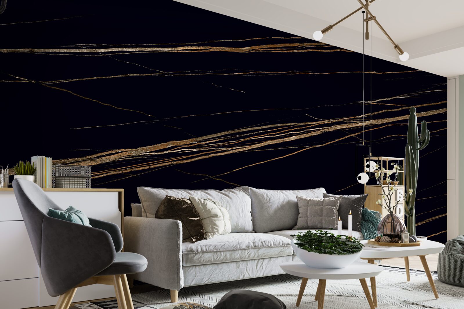 Фотошпалери золоті смуги на чорному тлі