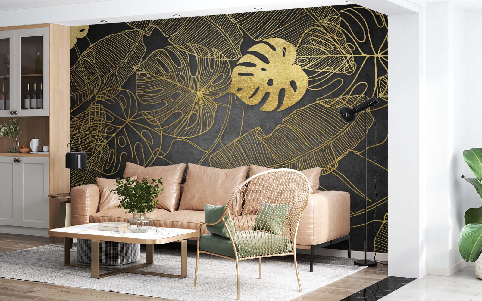 Фотошпалери монстери мають листя, обриси якого відповідають золотому поділу