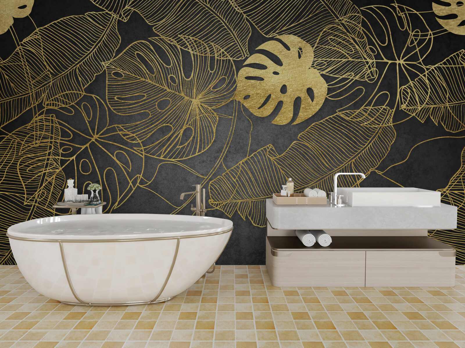 Фотошпалери монстери мають листя, обриси якого відповідають золотому поділу