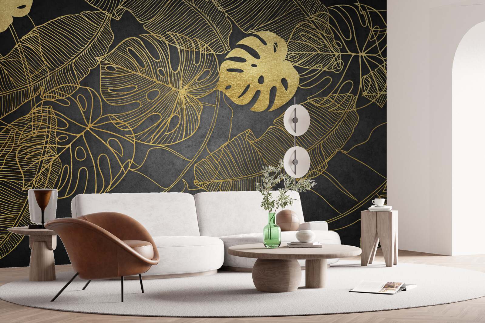 Фотошпалери монстери мають листя, обриси якого відповідають золотому поділу