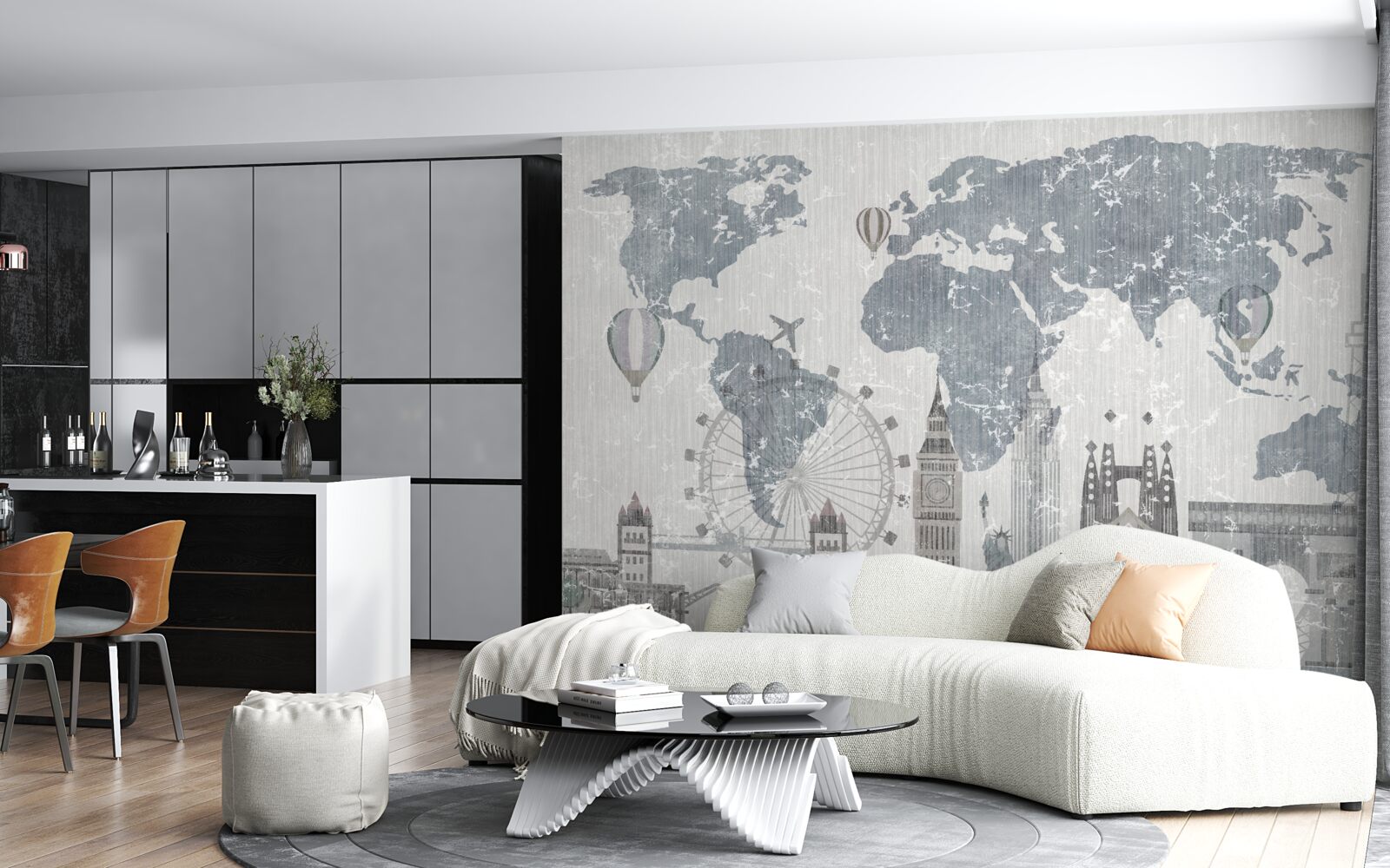 Фотошпалери карта світу з визначними пам'ятками Лондона