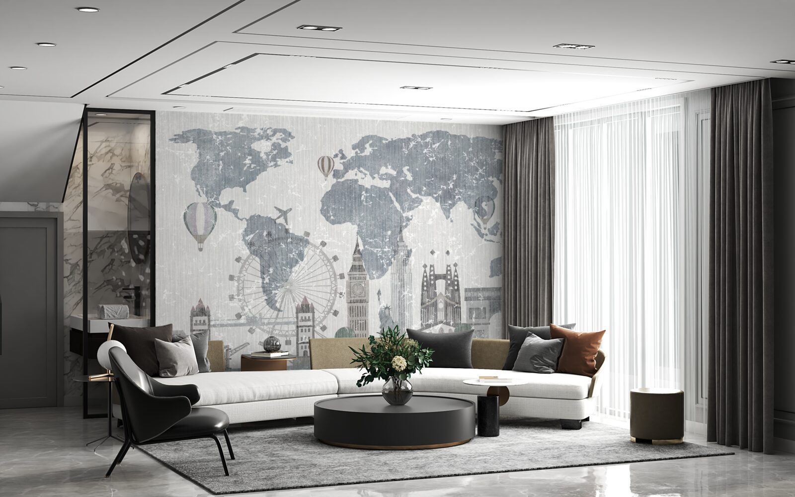 Фотошпалери карта світу з визначними пам'ятками Лондона