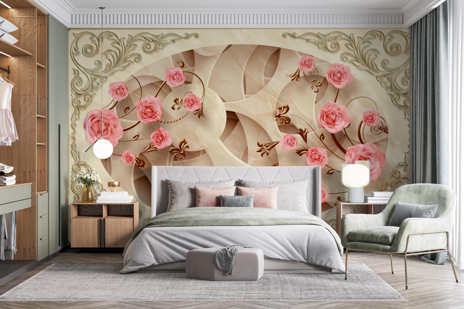 Фотошпалери бруньки трояндового куща розпустилися