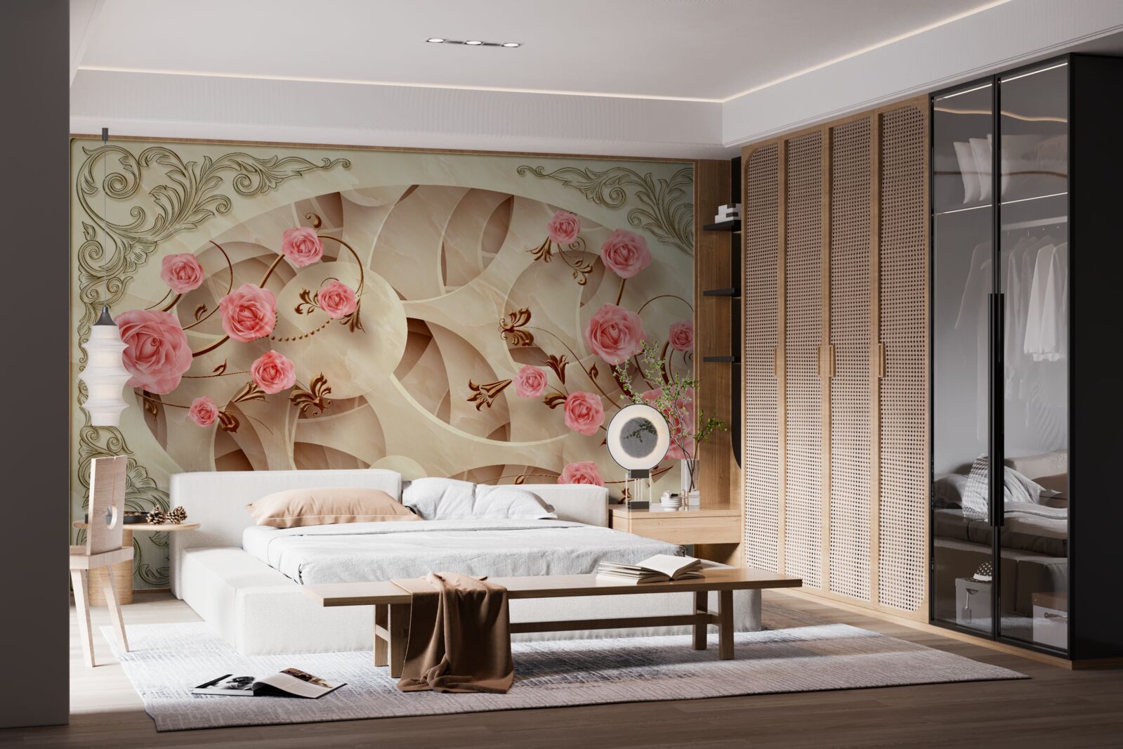 Фотошпалери бруньки трояндового куща розпустилися