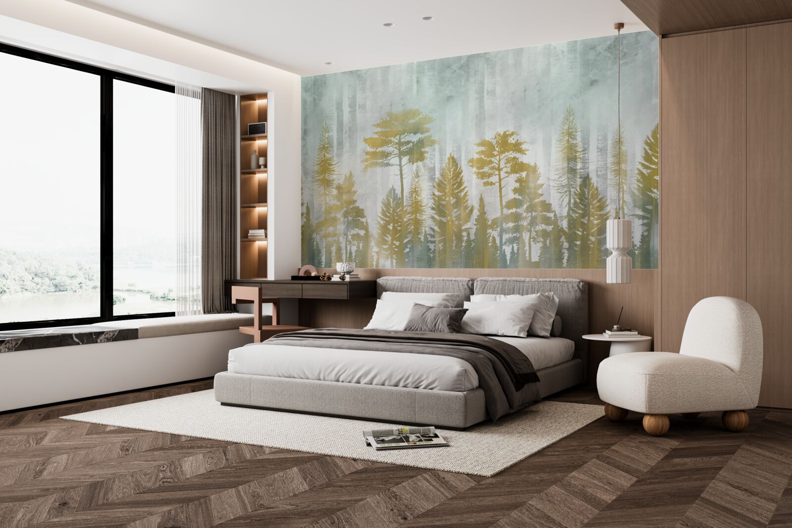 Фотошпалери осінь у лісі, оповитому туманом