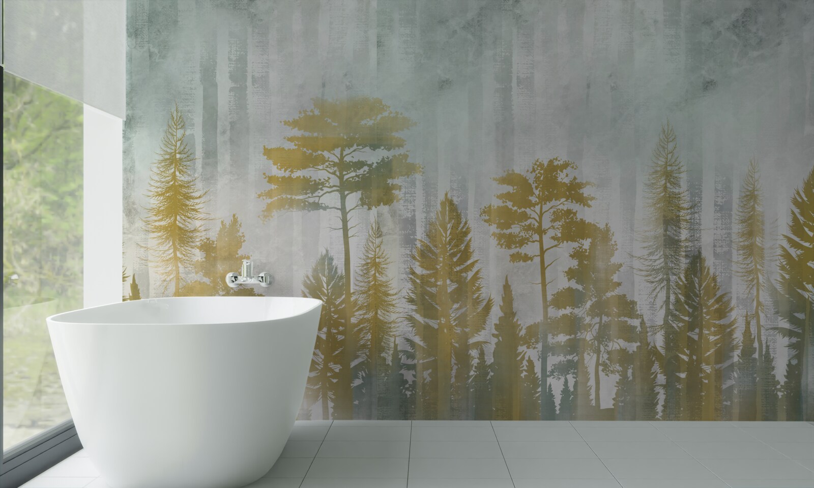 Фотошпалери осінь у лісі, оповитому туманом