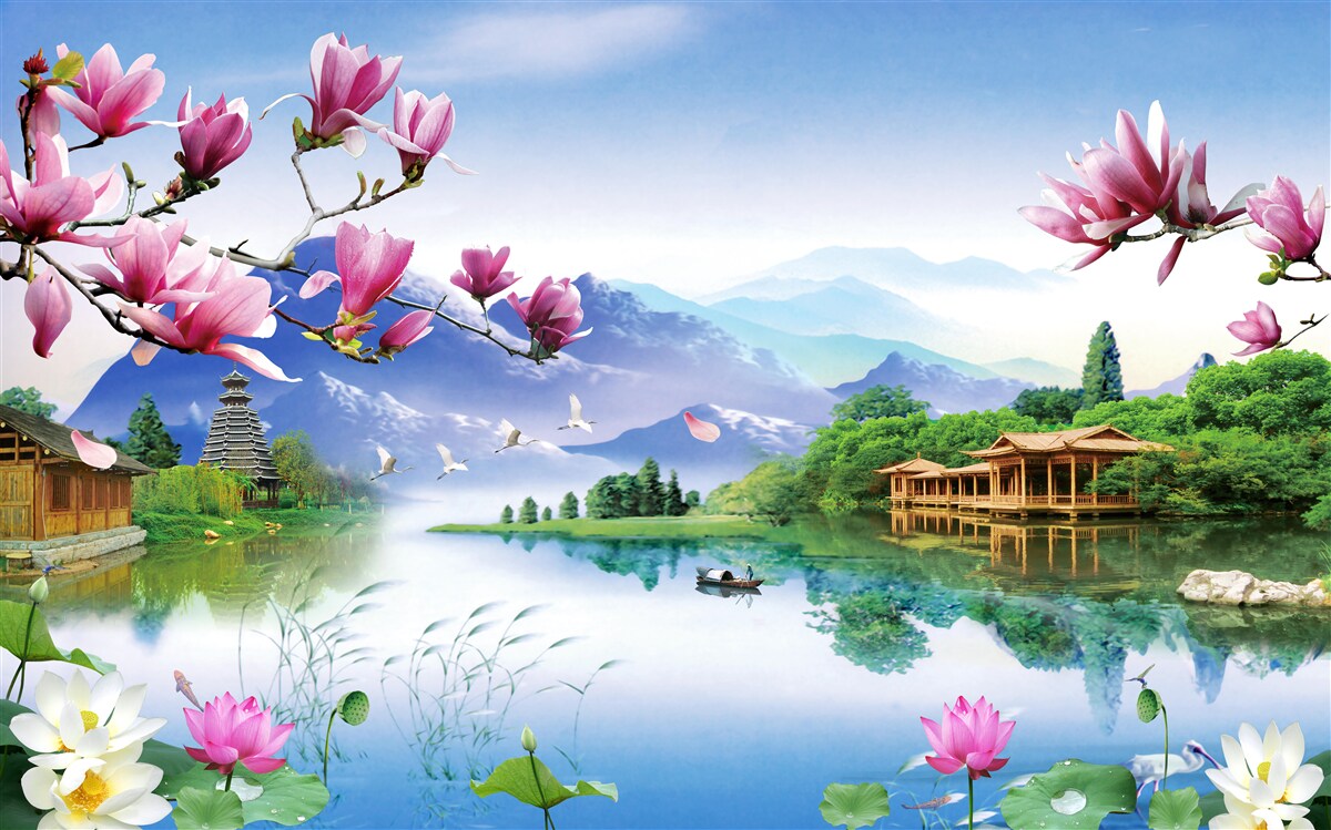 Фотошпалери чудовий панорамний вид на гірський ландшафт і течію річки