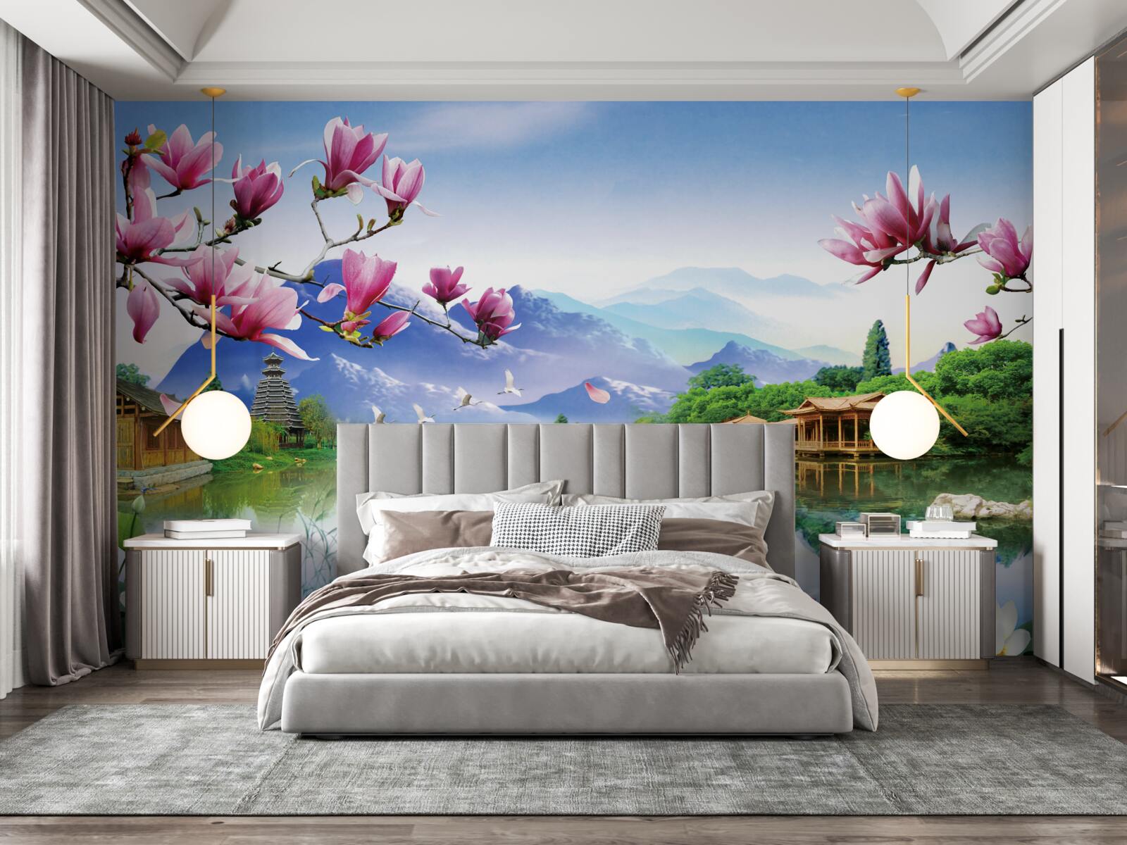 Фотошпалери чудовий панорамний вид на гірський ландшафт і течію річки