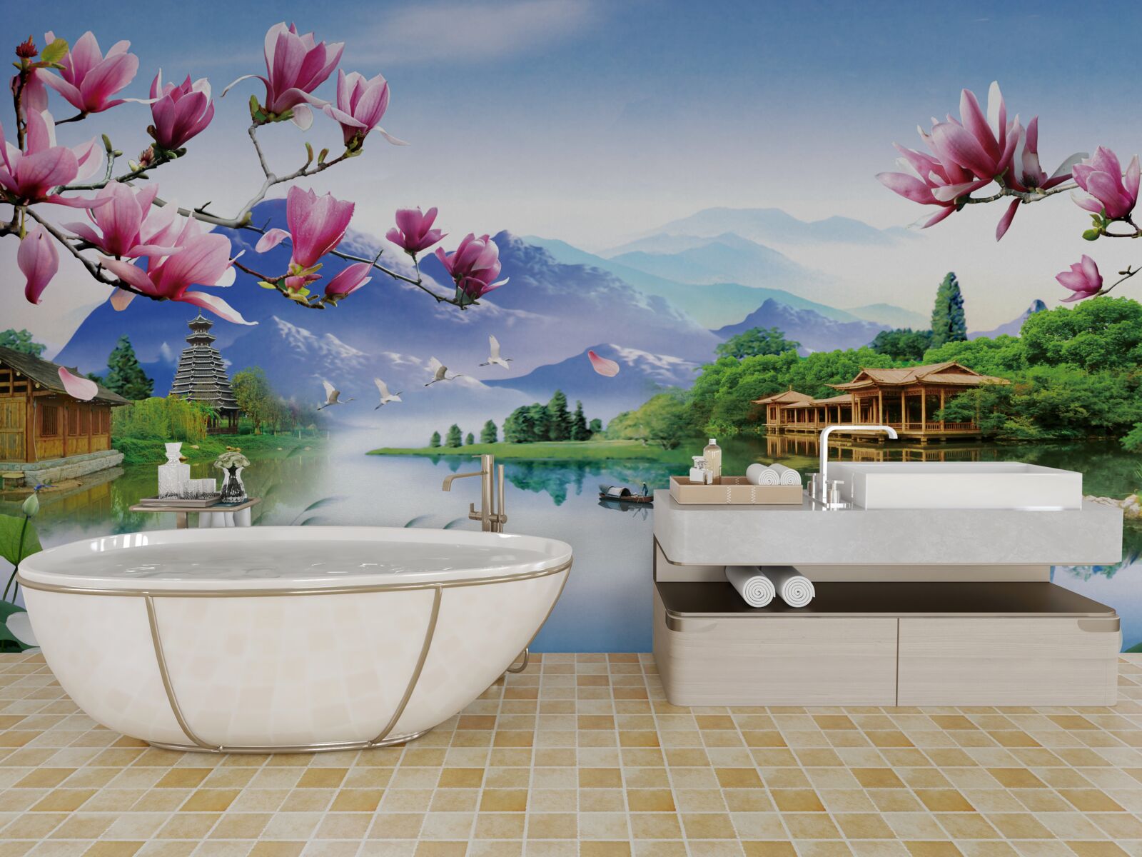 Фотошпалери чудовий панорамний вид на гірський ландшафт і течію річки