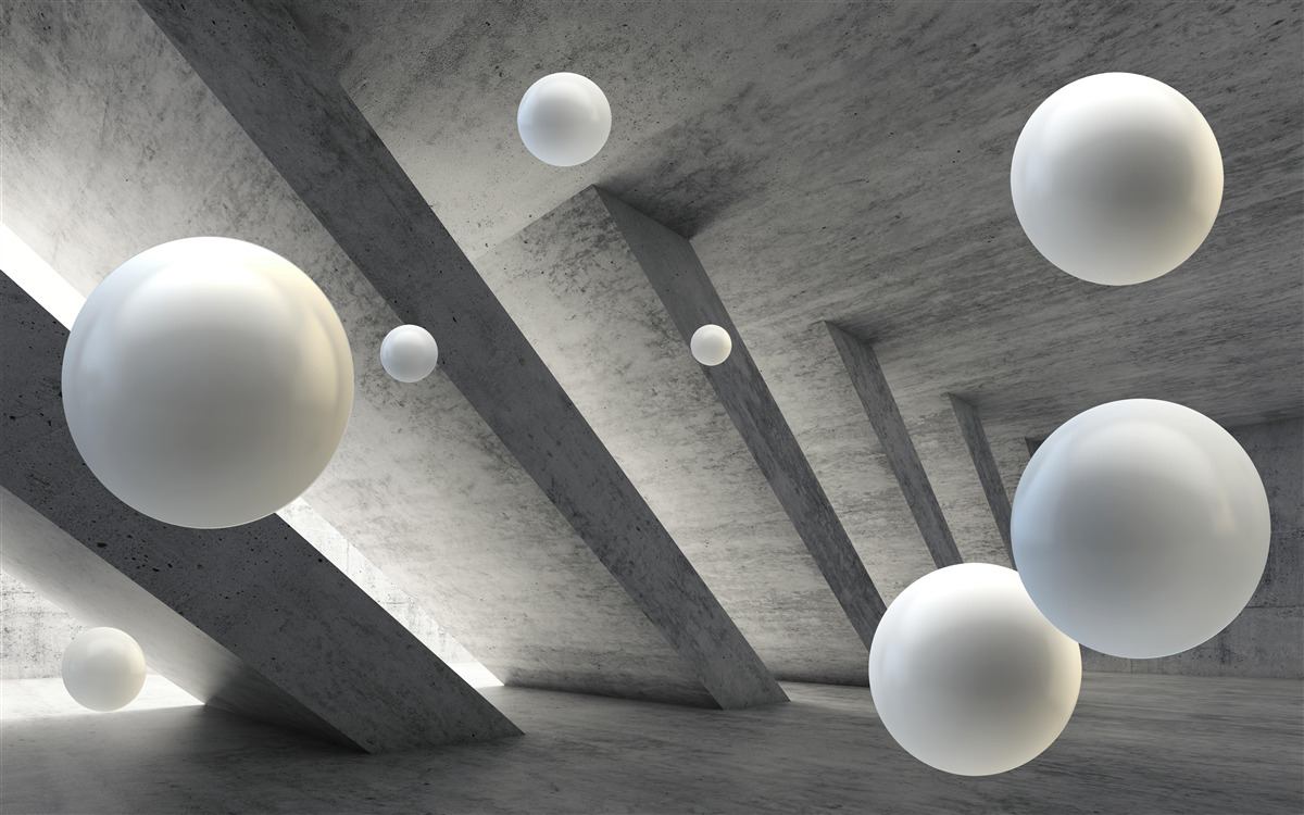 Фотошпалери кульки білого кольору в цементному проході