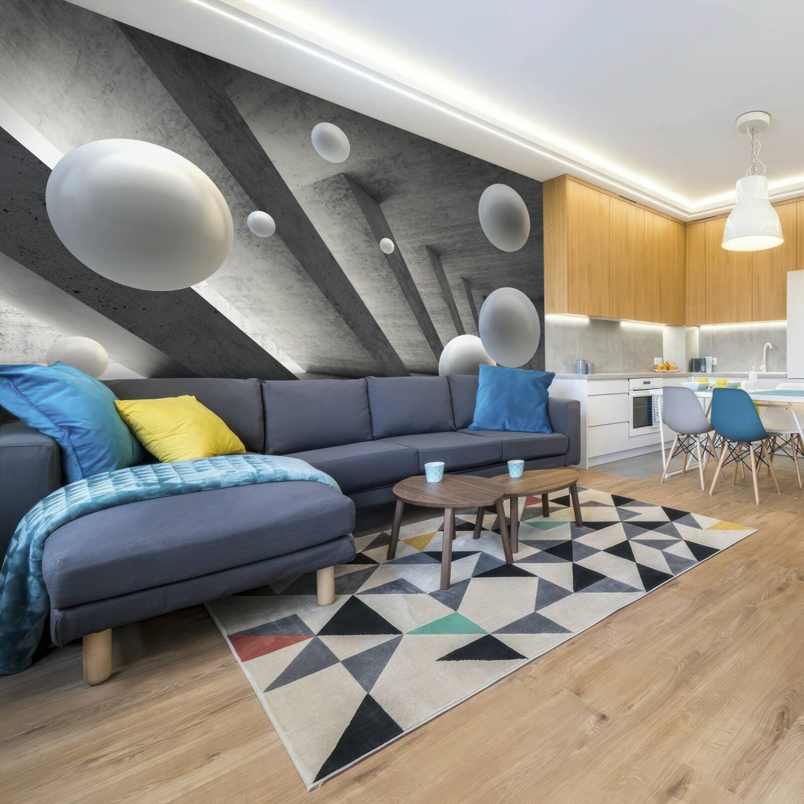 Фотошпалери кульки білого кольору в цементному проході