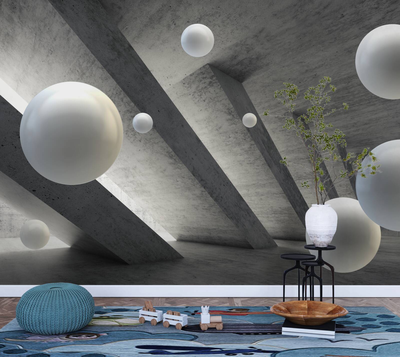 Фотошпалери кульки білого кольору в цементному проході