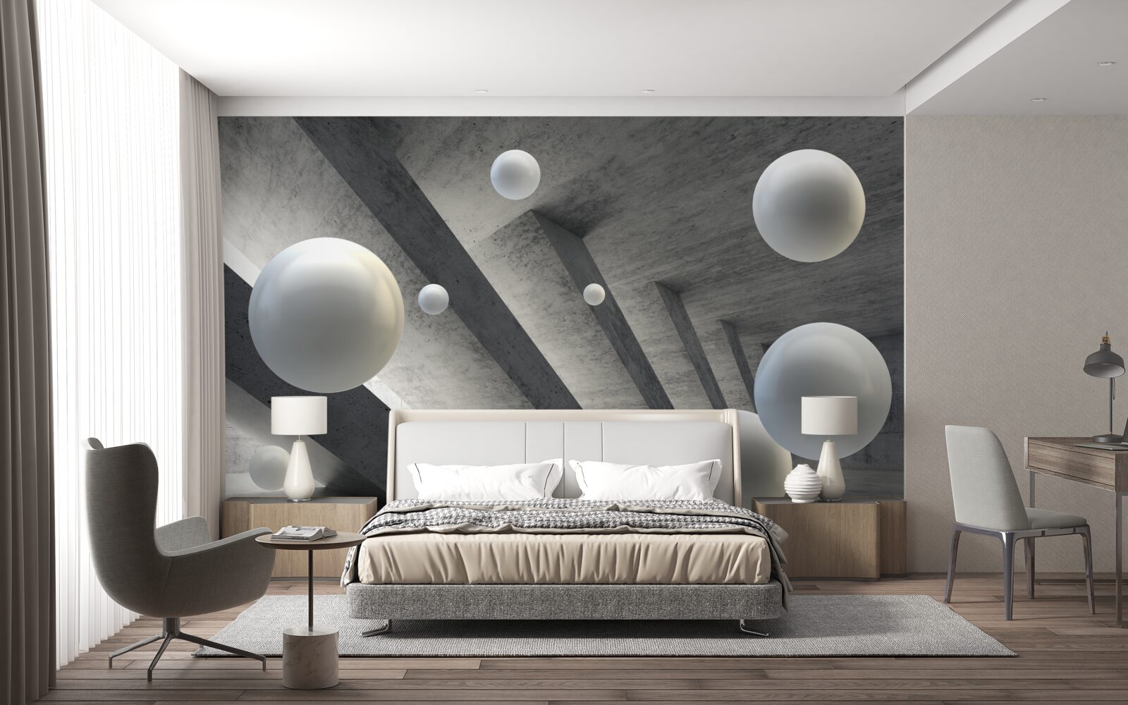 Фотошпалери кульки білого кольору в цементному проході