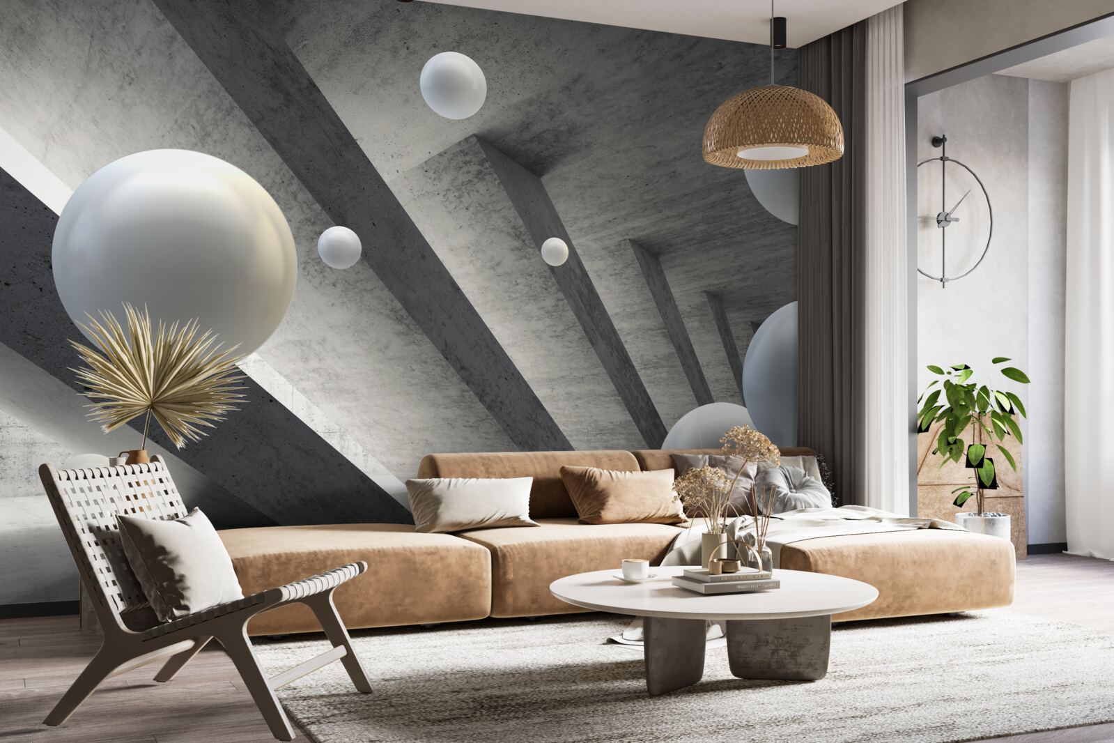 Фотошпалери кульки білого кольору в цементному проході