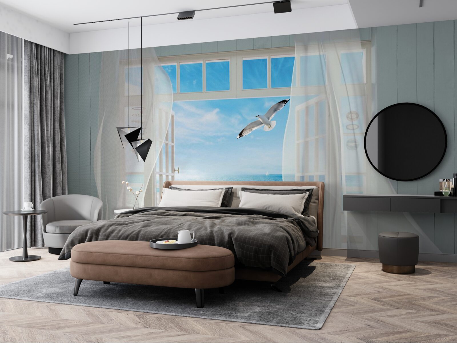 Фотошпалери вихід, пофарбований у білосніжний колір, вів до піщаного узбережжя