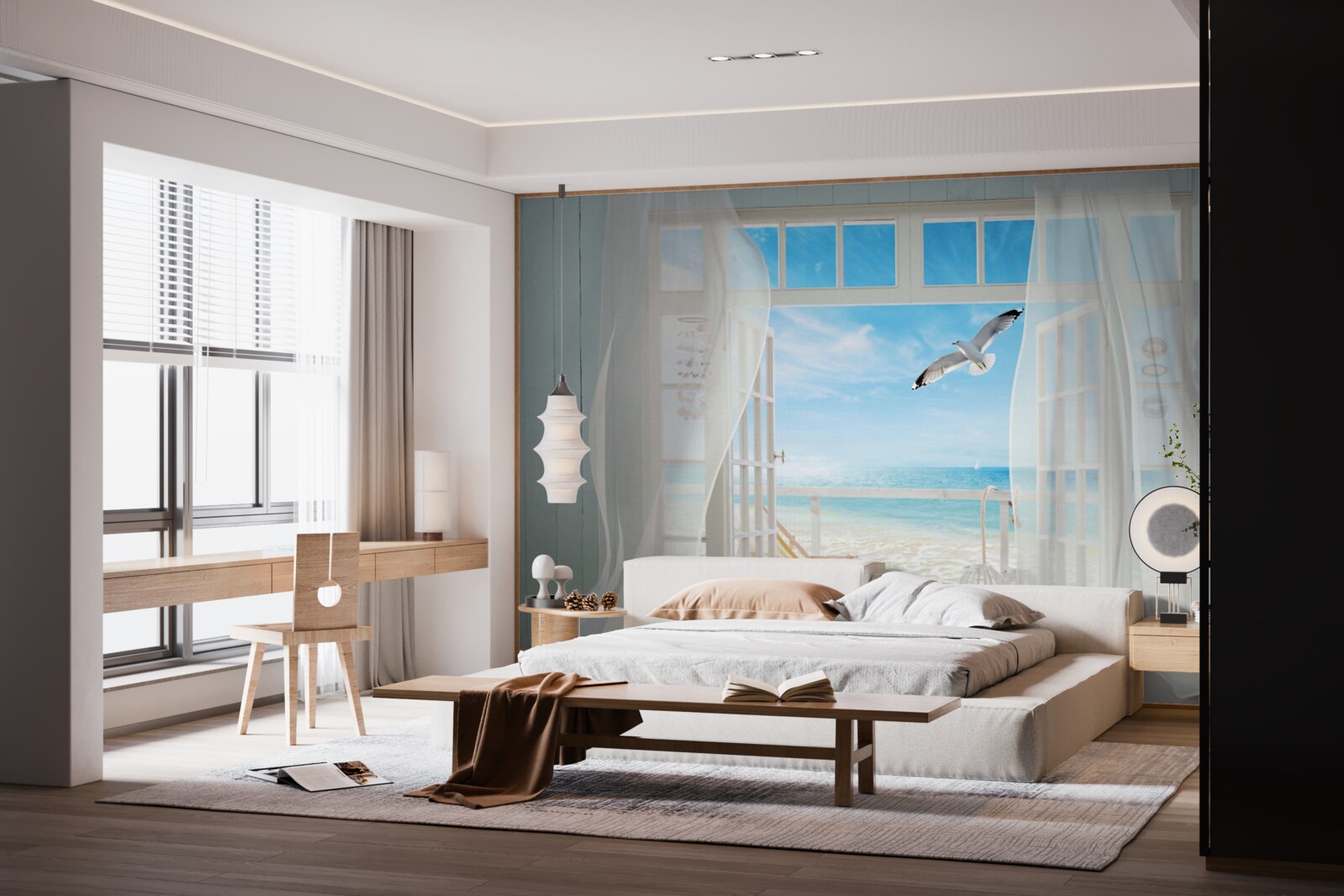 Фотошпалери вихід, пофарбований у білосніжний колір, вів до піщаного узбережжя