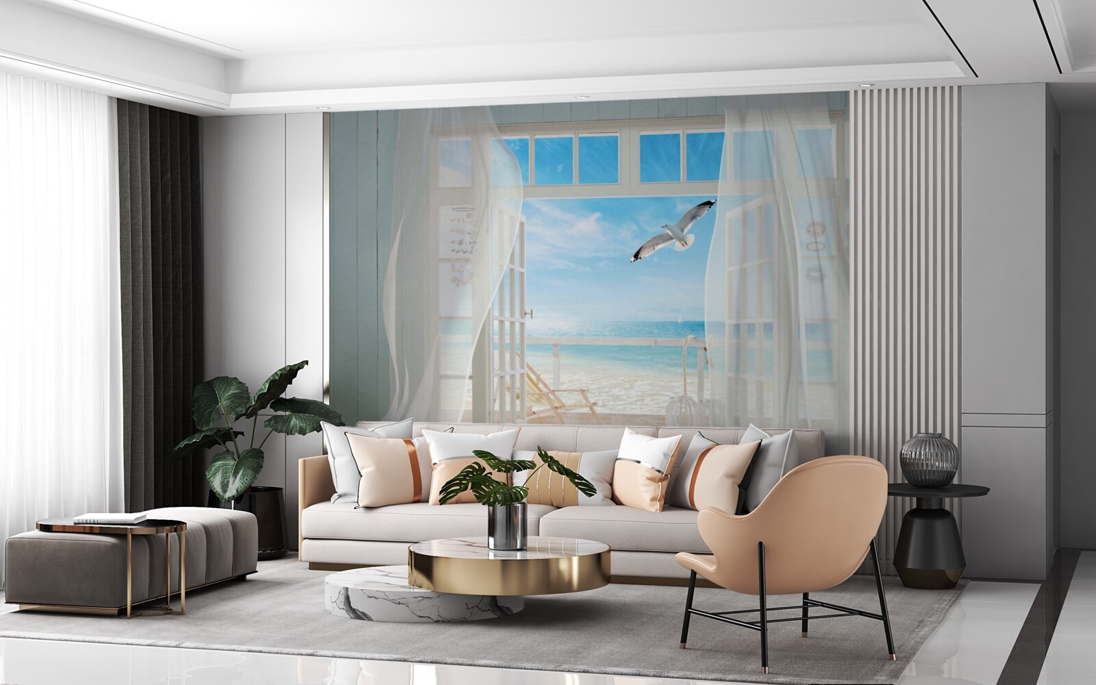 Фотошпалери вихід, пофарбований у білосніжний колір, вів до піщаного узбережжя