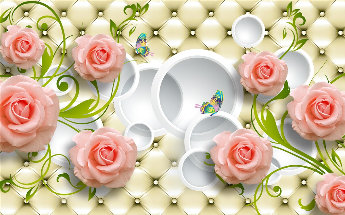 Фотошпалери ніжно-рожеві троянди з зеленими стеблами