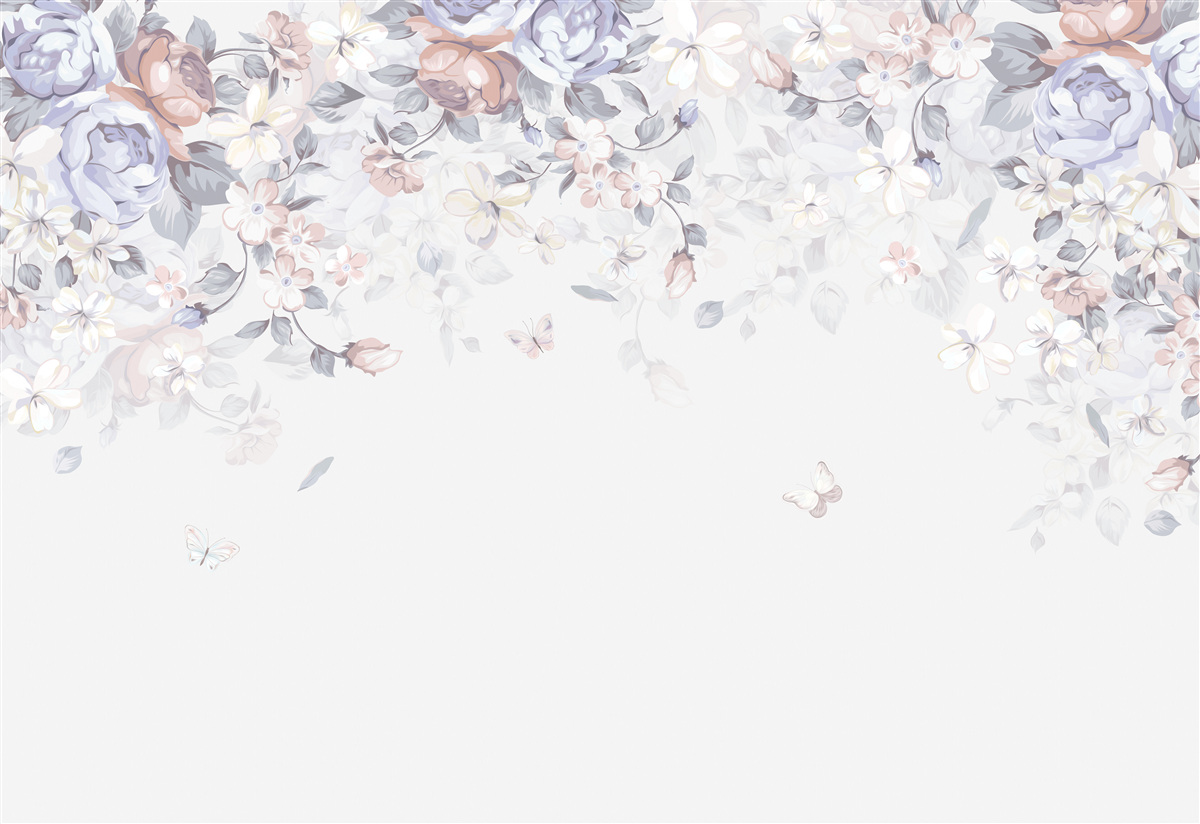 Фотошпалери біле тло прикрашене ніжними квітами