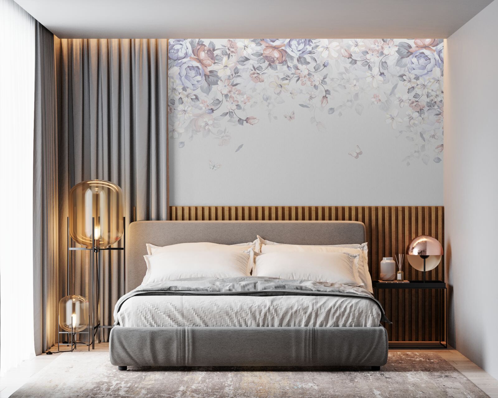 Фотошпалери біле тло прикрашене ніжними квітами