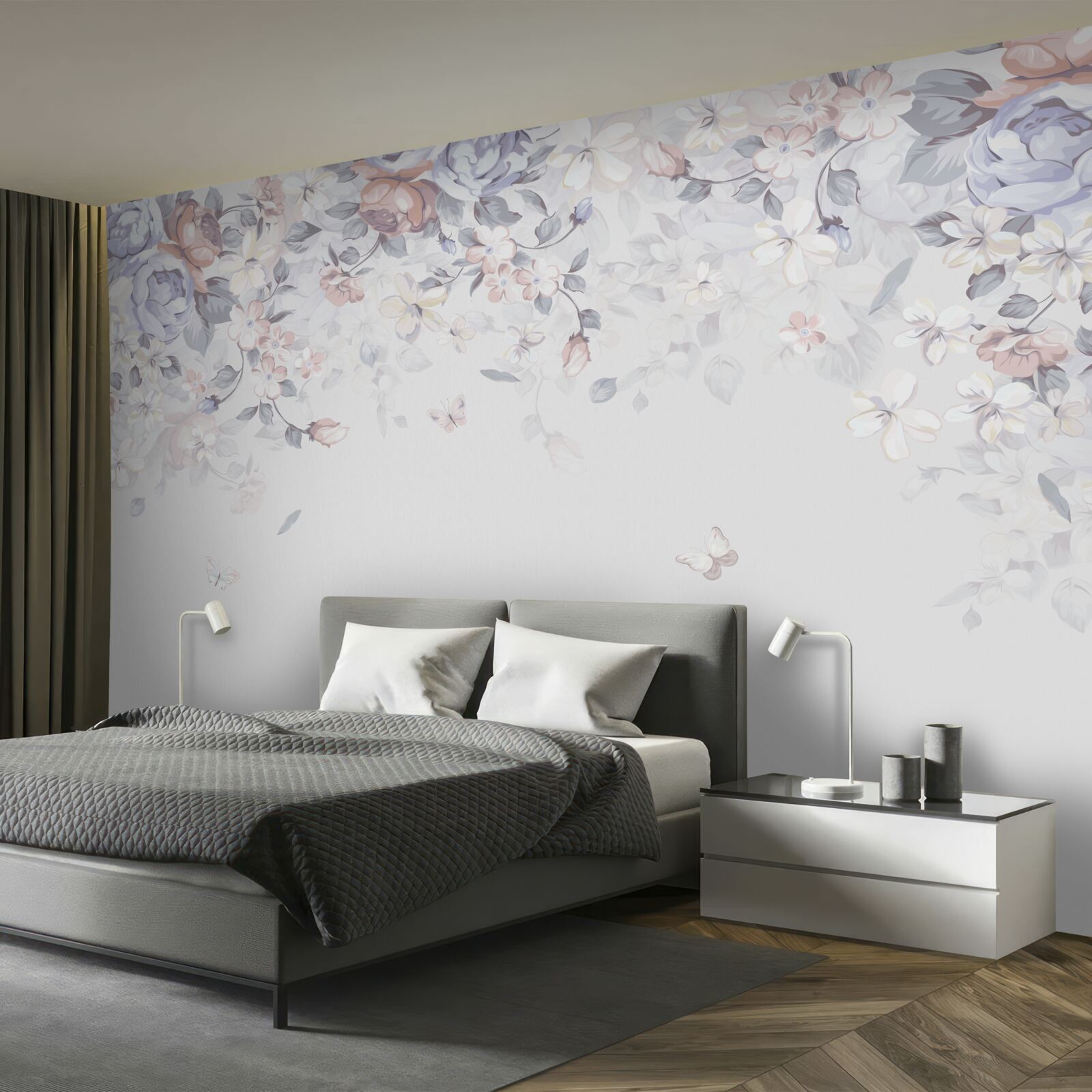 Фотошпалери біле тло прикрашене ніжними квітами