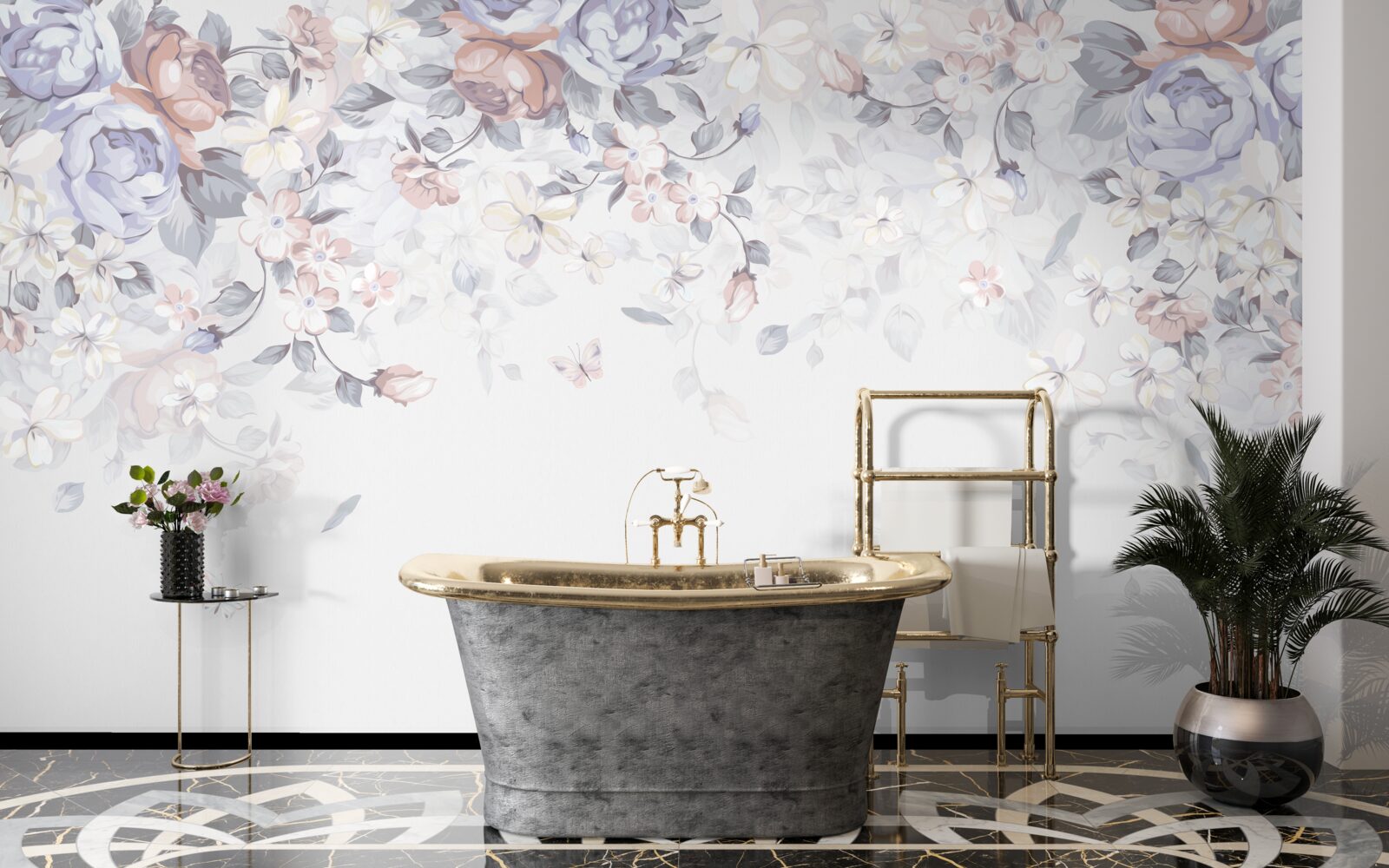 Фотошпалери біле тло прикрашене ніжними квітами