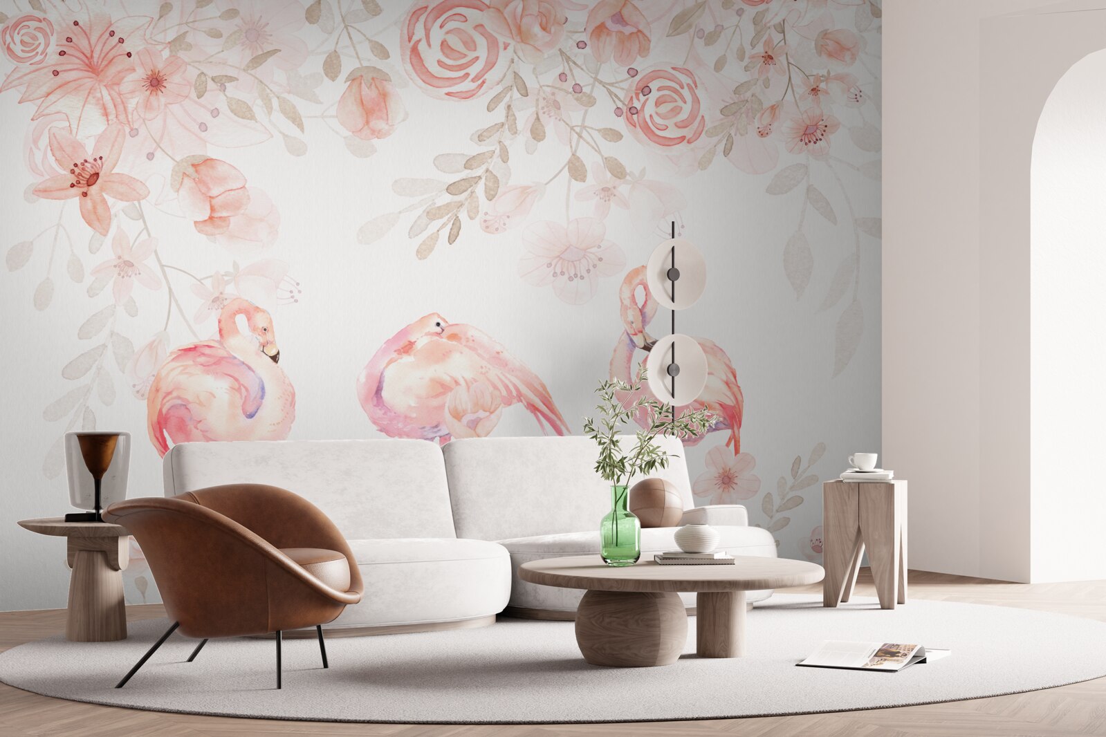 Фотошпалери рожеві фламінго та бутони