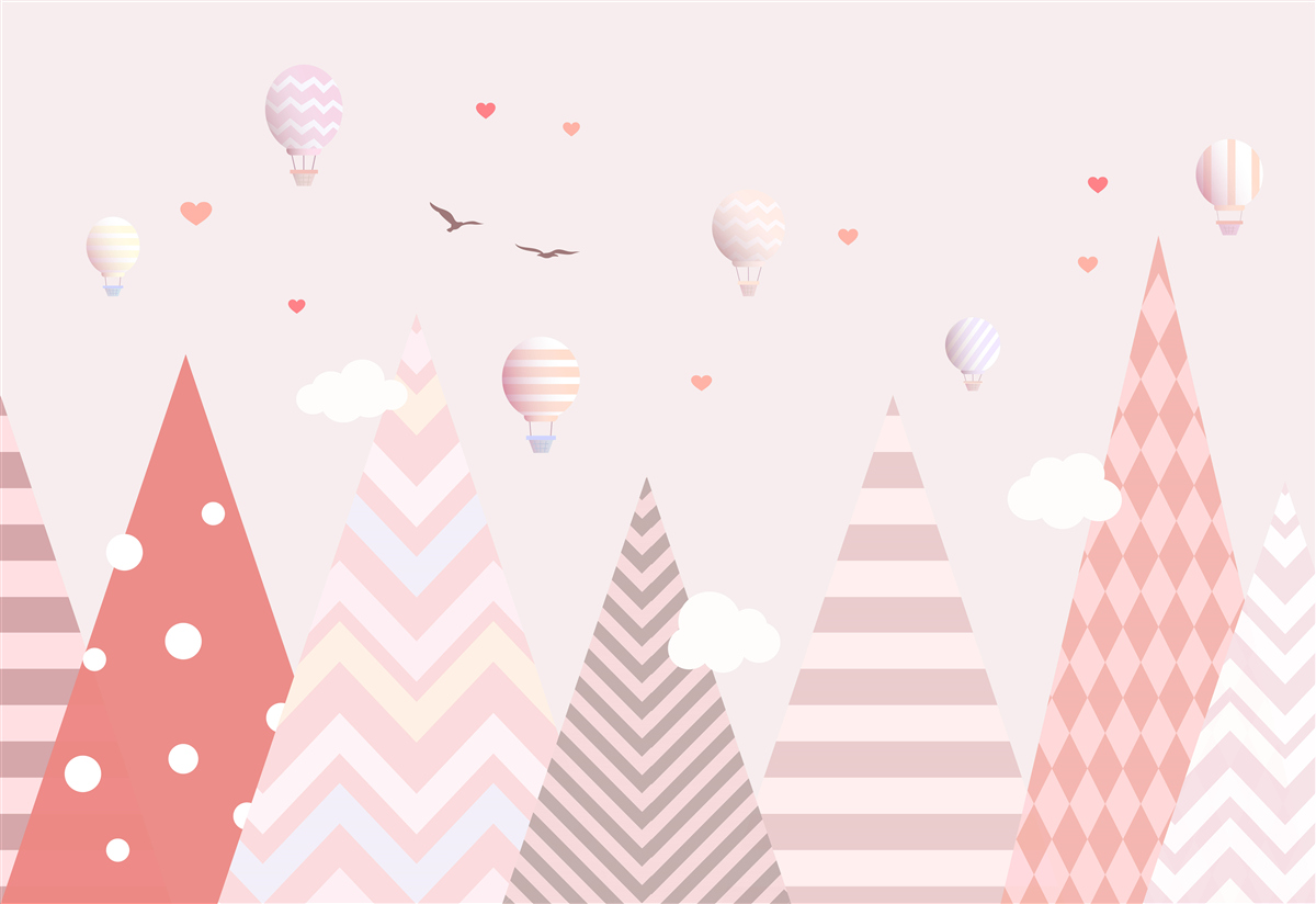 Фотошпалери рожеві гори, прикрашені повітряними кульками