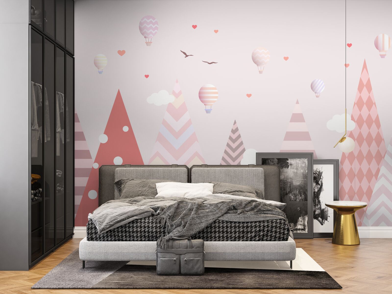 Фотошпалери рожеві гори, прикрашені повітряними кульками