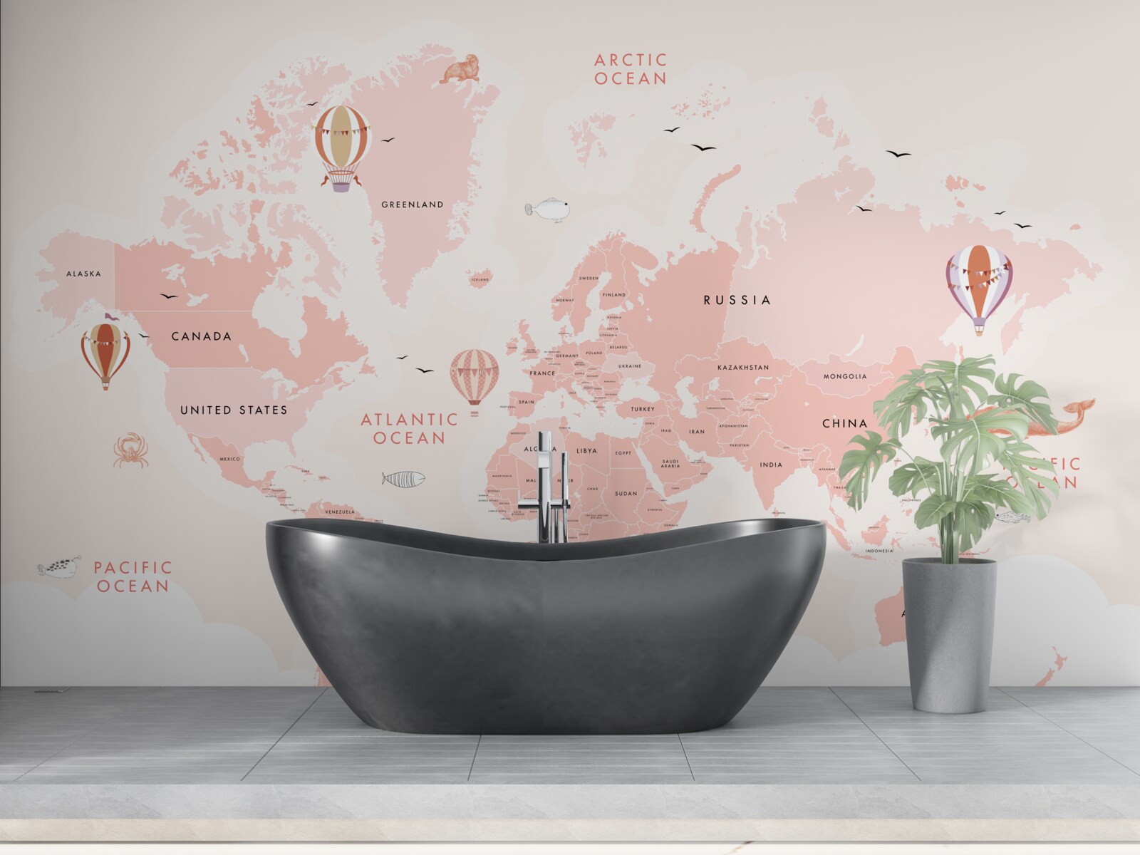 Фотошпалери атлас планет, представлений у рожевій кольоровій палітрі