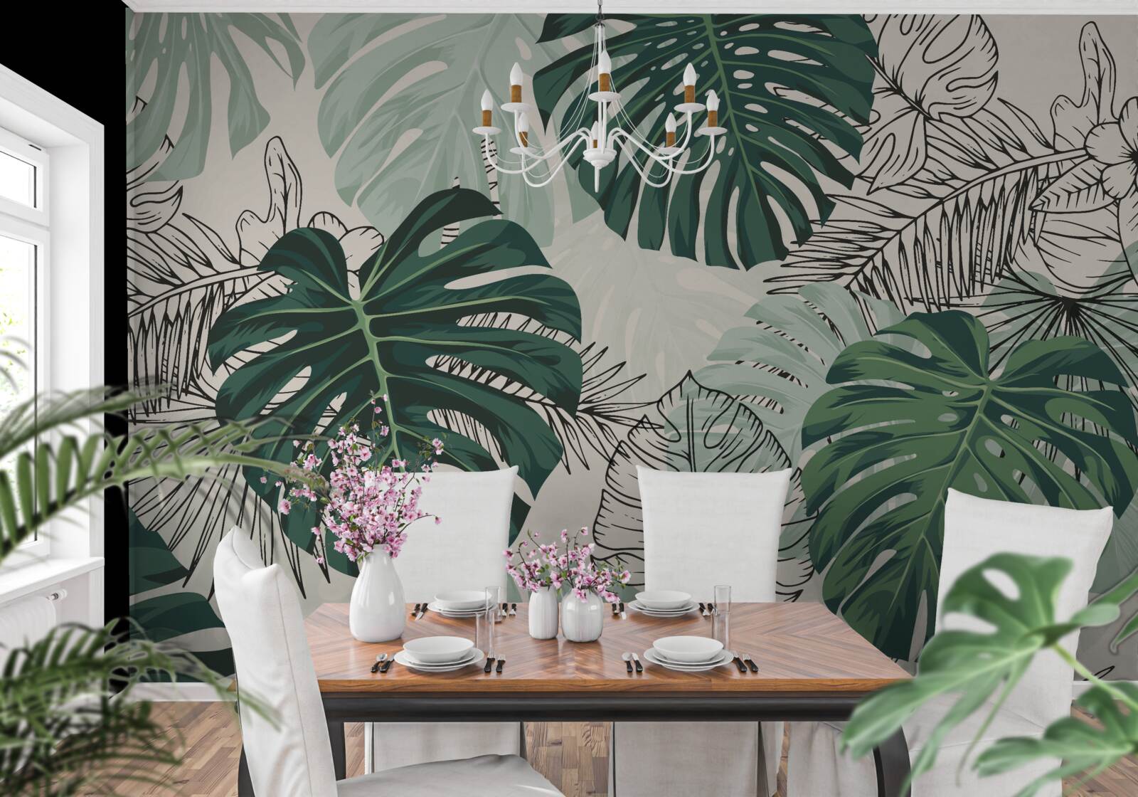 Фотошпалери фактурне листя монстери величне