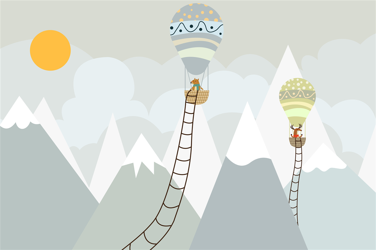 Фотошпалери біологічні істоти, запаковані в повітряні кулі в оточенні гір