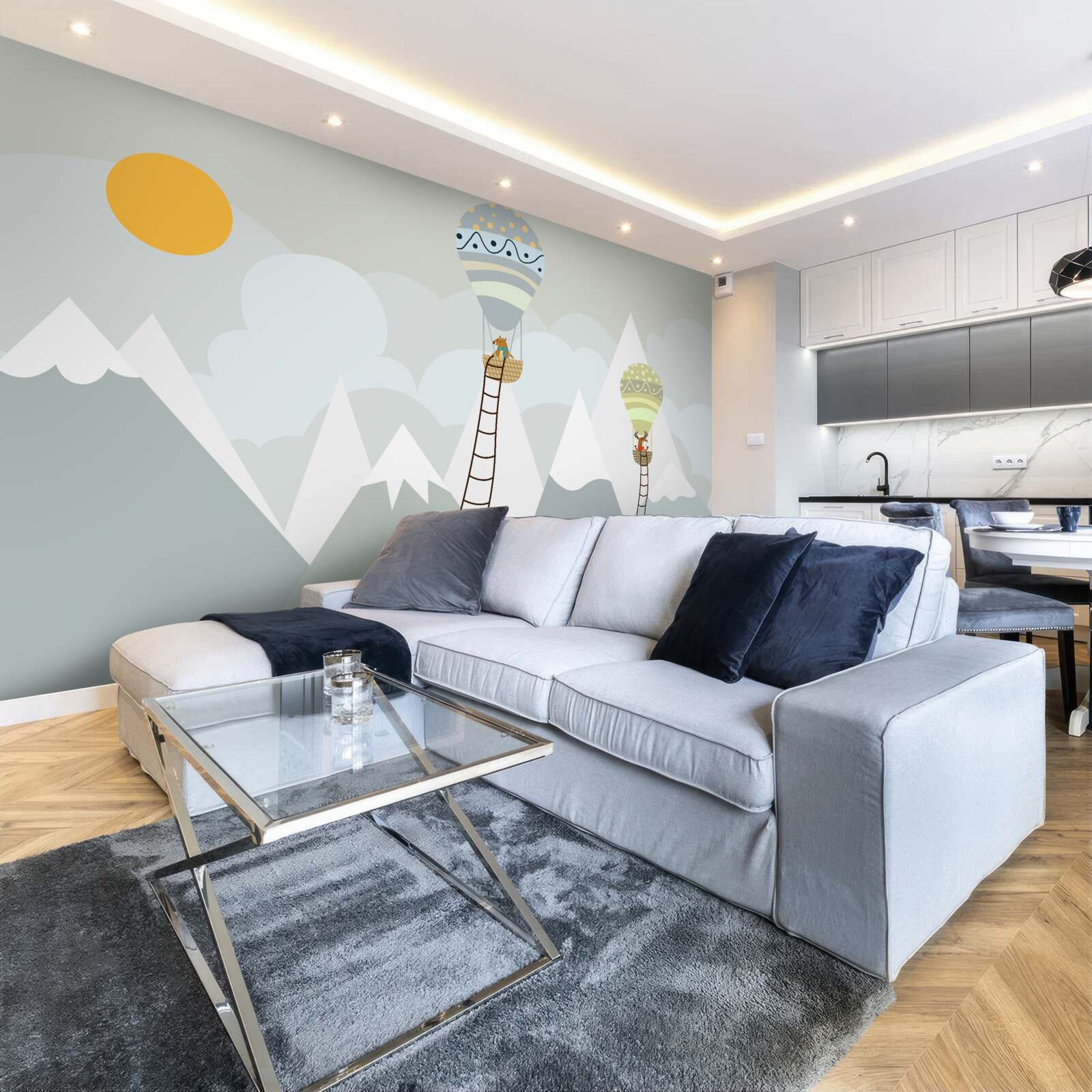 Фотошпалери біологічні істоти, запаковані в повітряні кулі в оточенні гір