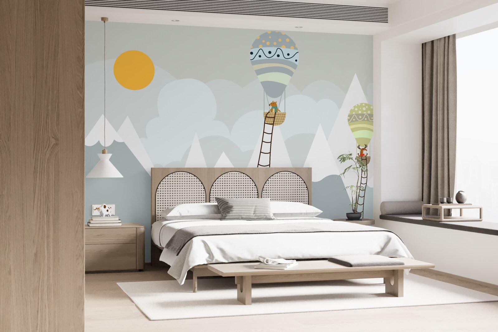 Фотошпалери біологічні істоти, запаковані в повітряні кулі в оточенні гір