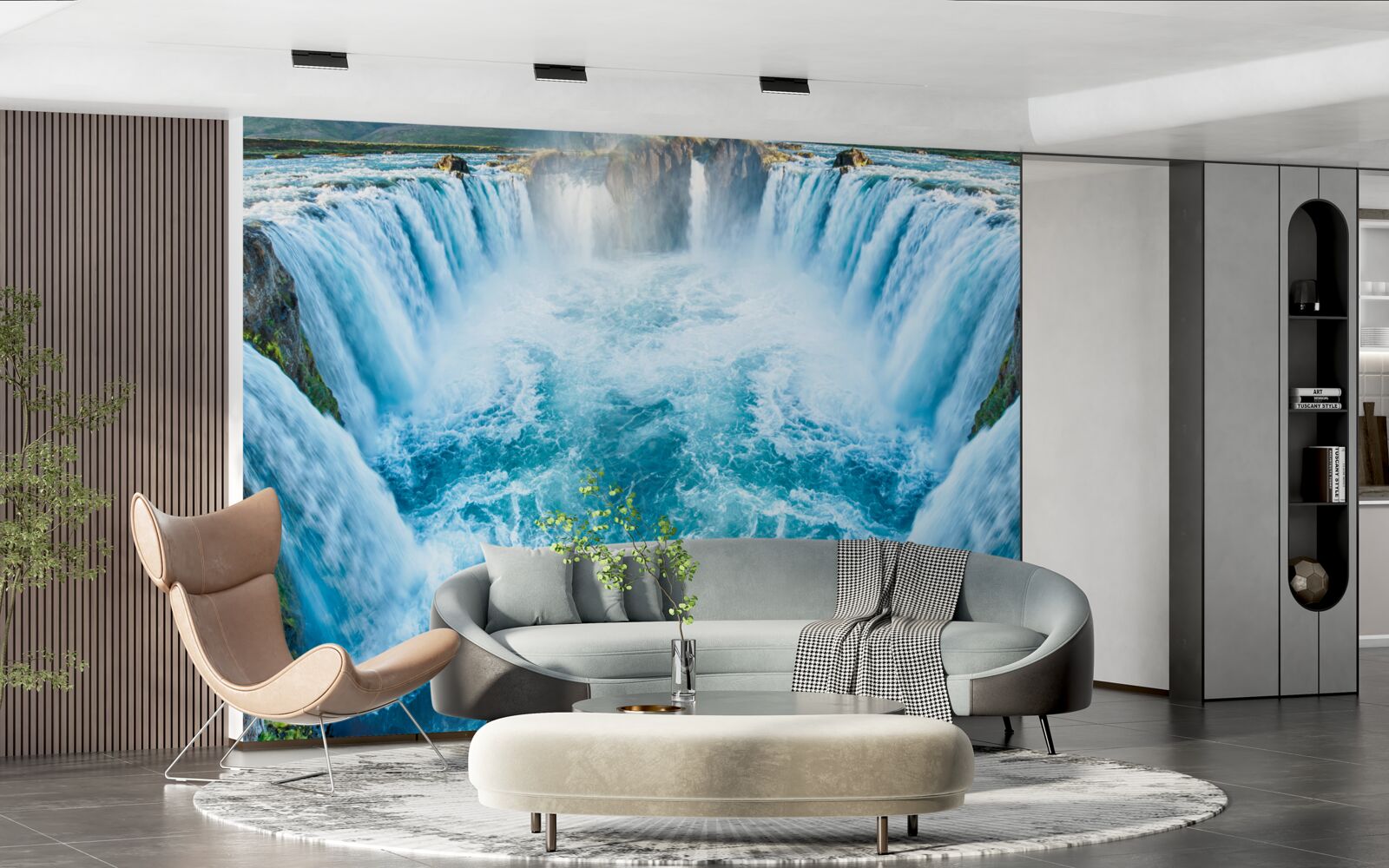 Фотошпалери низка водоспадів, що каскадом спадають у річку