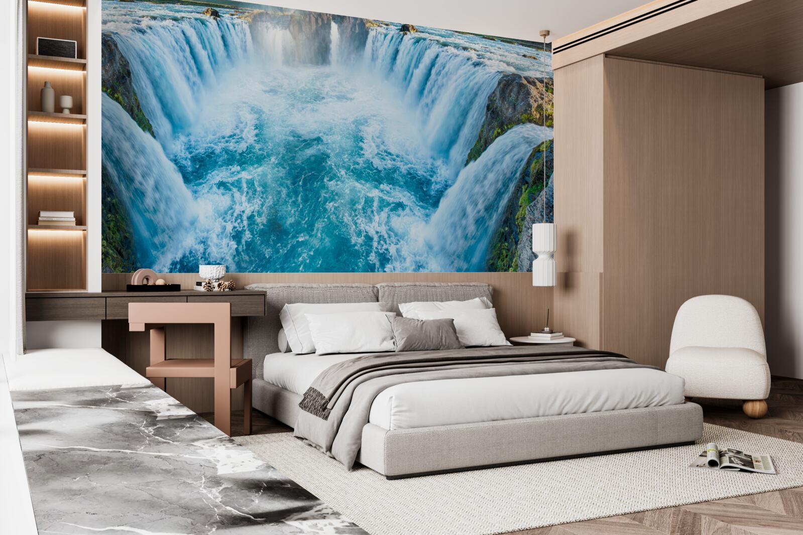 Фотошпалери низка водоспадів, що каскадом спадають у річку