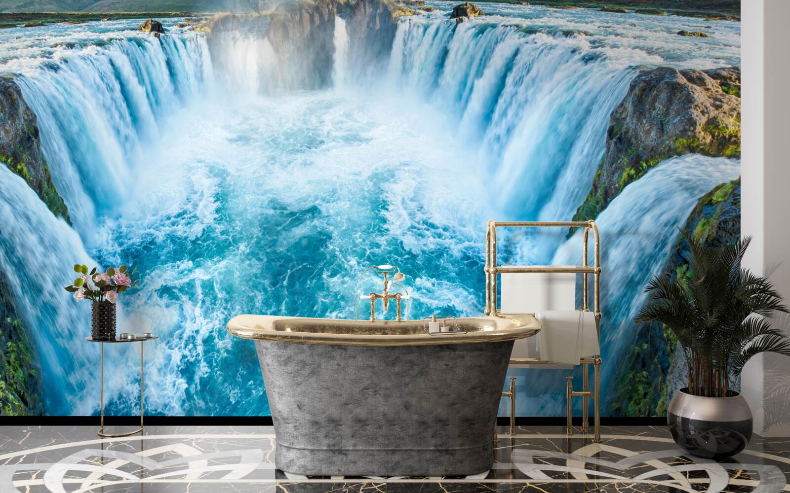 Фотошпалери низка водоспадів, що каскадом спадають у річку